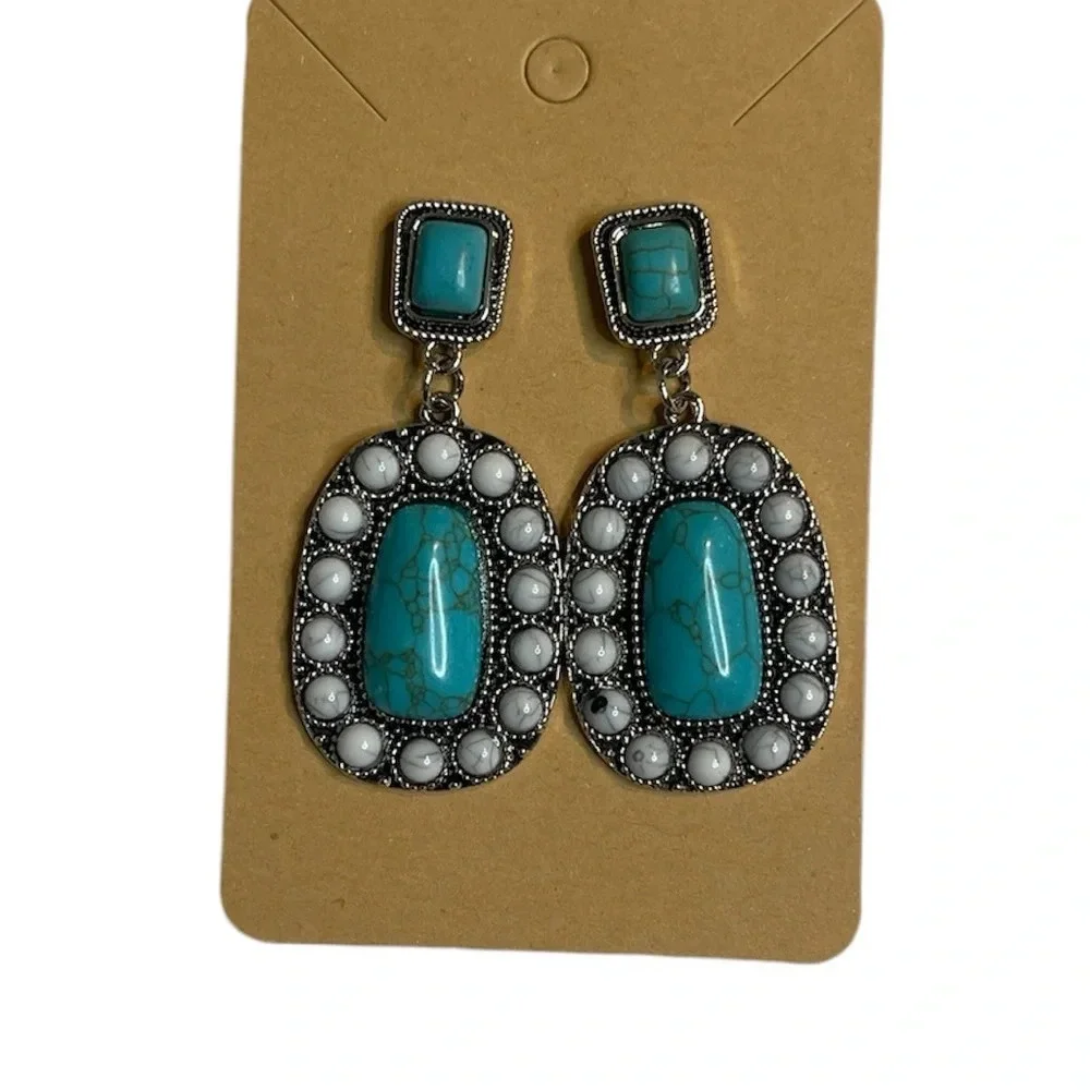 NWT 3 for $20 Silver Turquoise & White Stone Pierced Dangle Earrings “you pick 3 - Picture 2 of 5